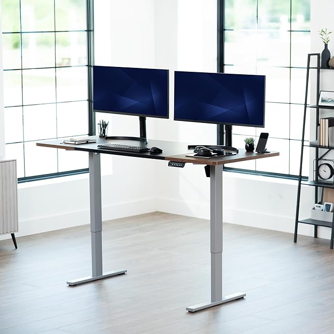 VIVO Electric 71 x 30 in Rustic Standing Desk, Memory Height Adjustment, 1B Series, Holds 220 lbs, Black and Vintage Brown Top, Gray Frame, DESK-KIT-1G7BN