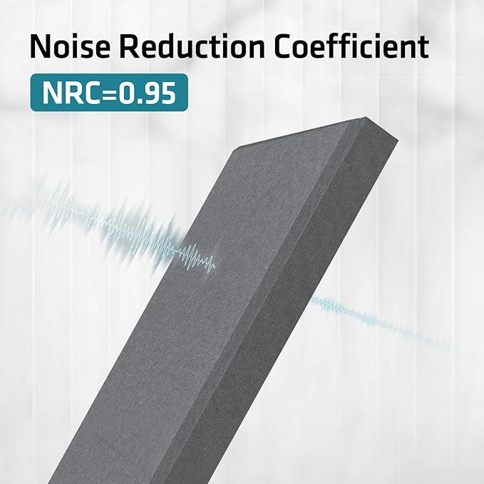 2” Thick Acoustic Panels with Hanging Brackets to the Wall, 2 PCS 47.2” x 11.8” Fiberglass Sound Absorbing Panels for Home Theater Church Office Wall or Ceiling, Light Grey