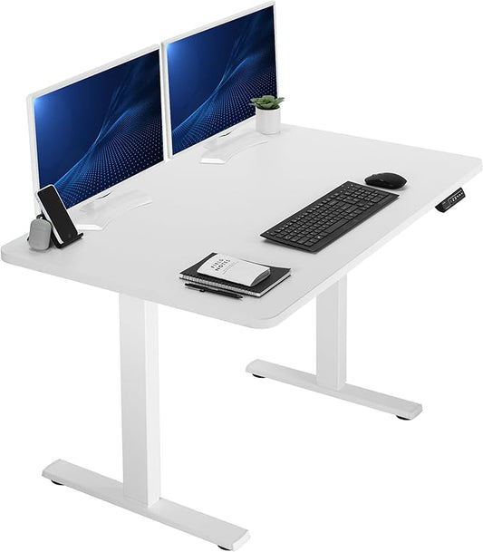 VIVO Electric 48 x 30 in Standing Desk, Memory Height Adjustment, 1B Series, Holds 220 lbs, One-Piece White Top, White Frame, DESK-KIT-1W5W