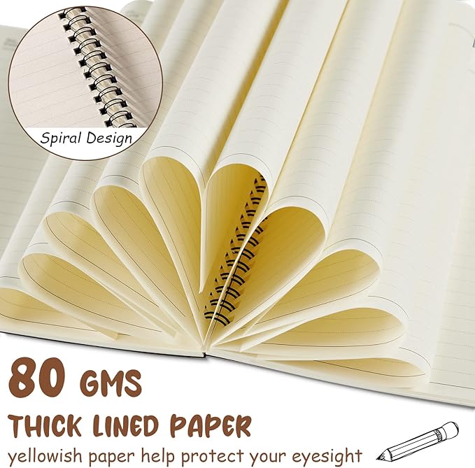 Eersida 20 Pack A5 Spiral Notebook College Ruled Spiral Notebook Bulk 5.5 x 8.3 Inch Hardcover Notepads Lined Travel Writing Journal Notepad, 50 Sheets 100 Pages(Black, Kraft)