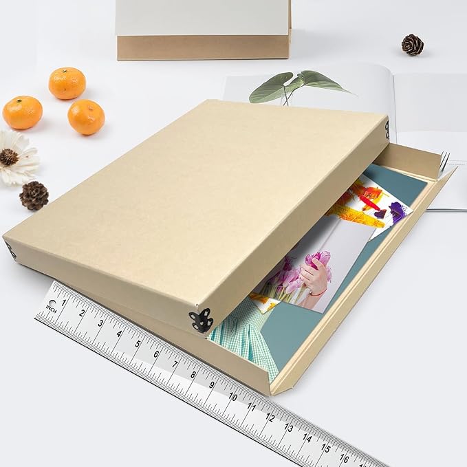 Lineco Museum Archival Storage Box, 11.75x15.25x1.5 in. Drop Front Design. Acid-Free with Metal Edge. Organize Photos, Pictures, Prints, Documents, Crafts, DIY. Tan, 1 Pack
