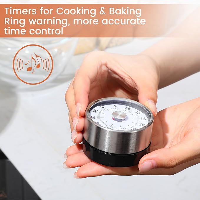 6 Pcs 60 Minute Visual Kitchen Timer Small Classroom Timers with Loud Alarm Stainless Steel Mechanical Timers for Classroom Desk Teaching Chef Countdown Egg Baking Office Cooking(White)
