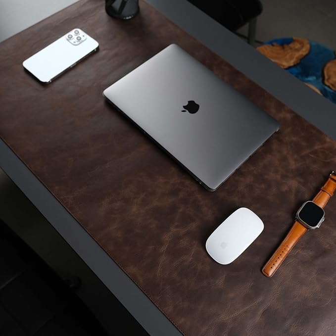 TORONATA Jersey Genuine Calfskin Leather Desk Pad, Office Desk Mat with Non-Slip Bottom, Smooth Surface for Mouse & Keyboard, Desk Protector (36x19 inches) (Dark Brown)