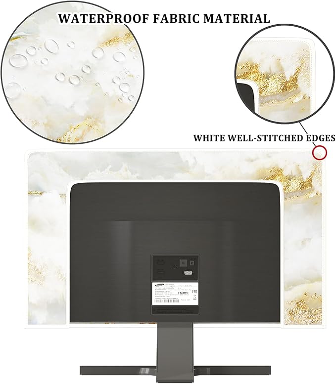 Baocicco White Gold Waterproof TV Display Screen Cover with Abstract Texture Marble Design 75 Inch Television Covers Sleeve Compatible with LCD LED PC Desktop and Home Hanging TV