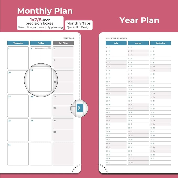 IN-LUXPRO Planner 2026 Daily Weekly and Monthly,6.5"x3.75",12 Months Spiral Bound Calendar Agenda with Self-adhesive Pen Holder,2026 Appointment Book with Vegan Leather Soft Cover,Rose Red