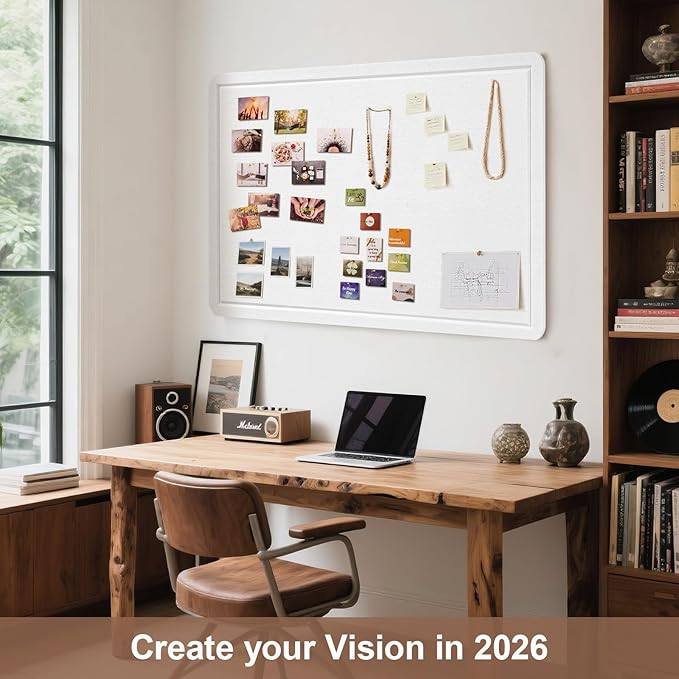 Large Vision Board 48x36, Thicken Felt Pin Board for Home Office Studio and Creative Planning with 20 Pushpins and 20 Postcards, White