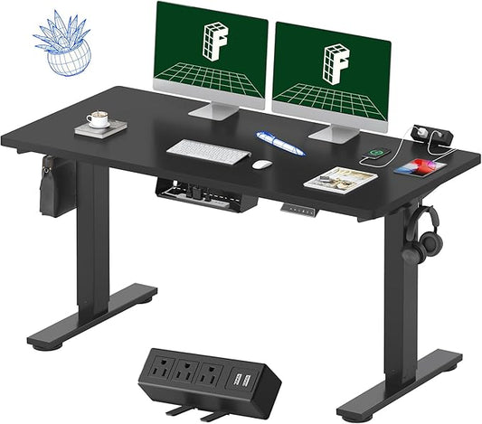 FLEXISPOT EN2 Whole-Piece Standing Desk with Clamp Power Strip, 55 x 28” Electric Stand Up Height Adjustable Desk with Cable Management (Black Frame + 55" Black Top, 2 Packages)