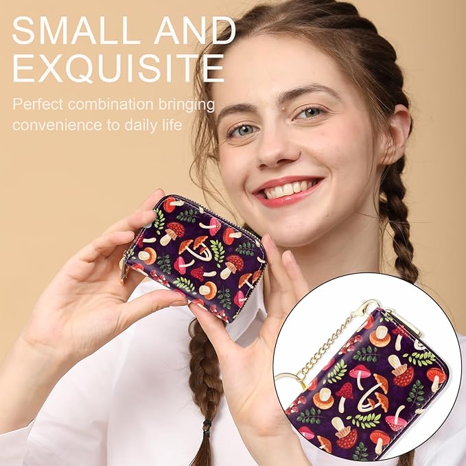 APHISON RFID Credit Card Holder Wallets for Women Leather Zipper Card Case for Ladies Keychain Wallet