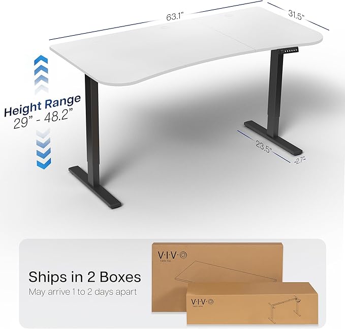 VIVO Electric 63 x 32 in Standing Desk, Memory Height Adjustment, 1B Series, Holds 220 lbs, White Top Black Frame, DESK-KIT-1B1W