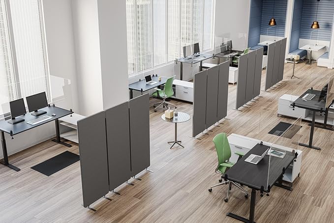 Stand Up Desk Store ReFocus Freestanding Noise Reducing Acoustic Room Wall Divider Office Partition (Ash Grey, 72" x 66", Zippered 3-Pack)