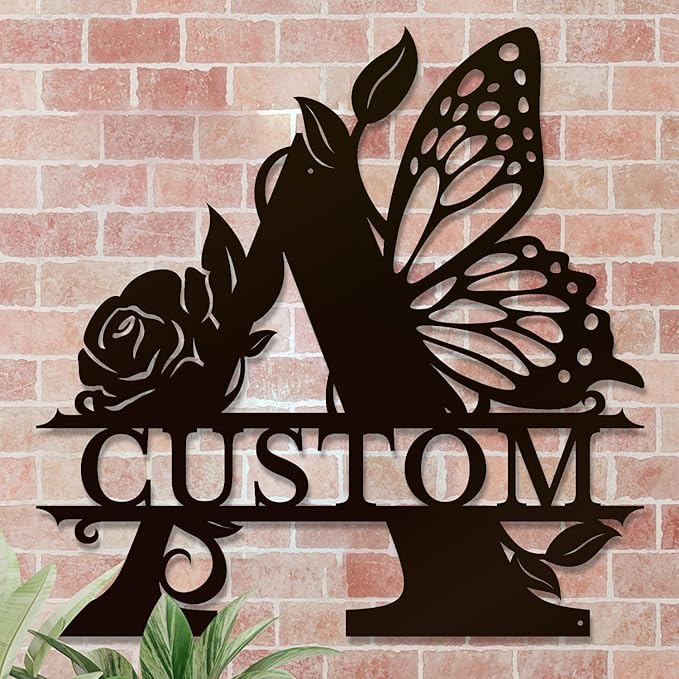 Personalized Custom Letter Name metal Signs,Custom Black Letter Monogram Wall Art Decor,Metal Signs Plaques Outdoor wall Decorative Signage (A)