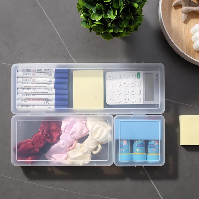 novelinks Stackable Plastic Clear Storage Box Containers with Latching Lid - Art Craft Supply Organizer Storage Containers for Pencil Box, Crayon, Beads, Jewelry (6 Pack Large -Clear)