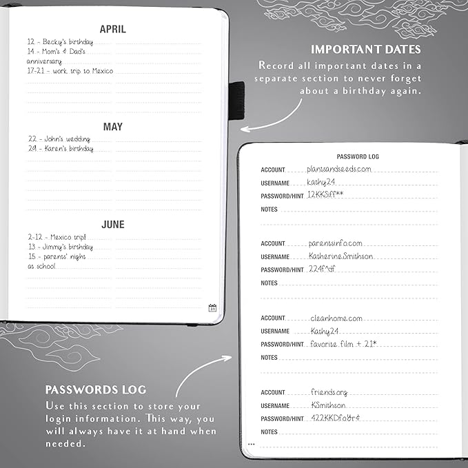 Legend Planner Address Book with Alphabetical Tabs –Telephone Contacts Book for Phone Numbers, Addresses, Passwords, Medium (Black)