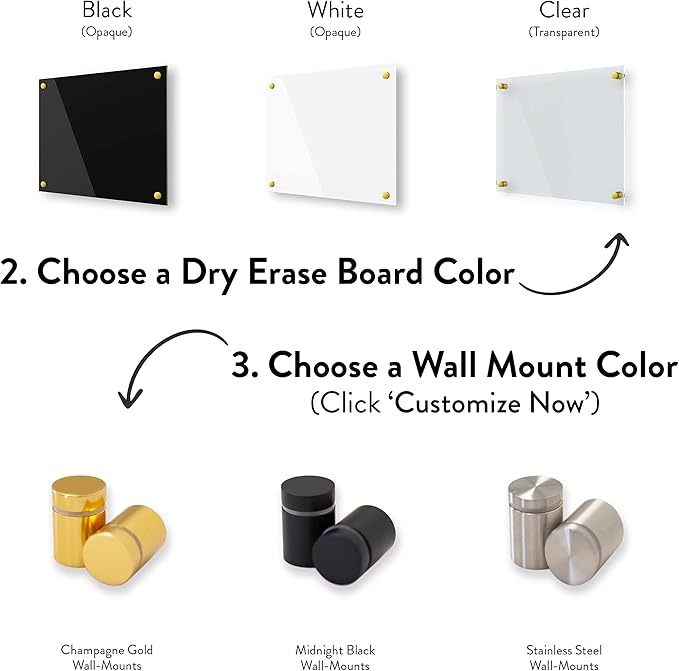 Acrylic Dry Erase Board for Wall with Stylish Border - Shipped Next Day, Made in USA, Non-Magnetic Whiteboard, Wall Mounted Board, Easy to Clean (Black - 30x48)