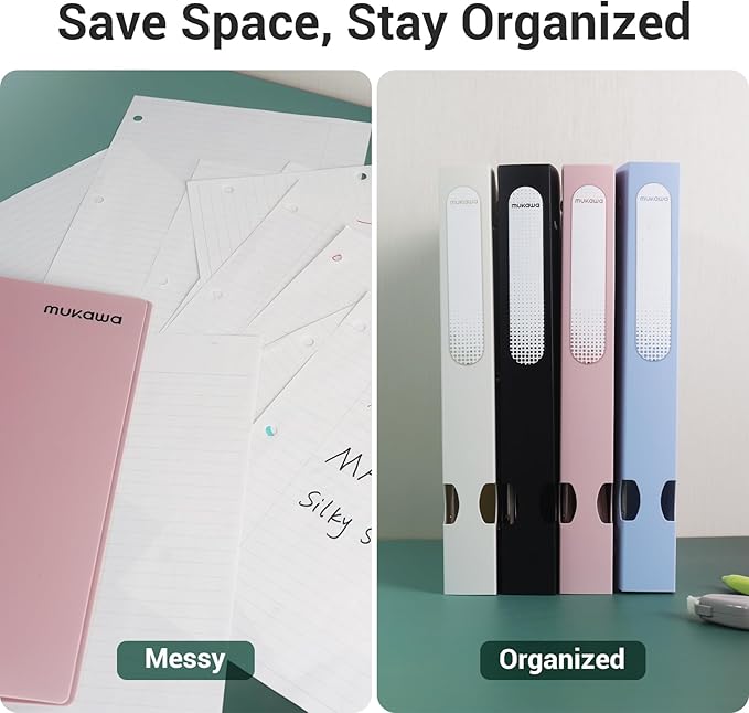 MUKAWA 1 Inch 3 Ring Binder, D-Ring Binder Holds 250 Sheets, PP Cover with Writable Spine Label, Lay-Flat Design, Letter Size 8.5x11, Lightweight for School, Office & Home Organization, 4 Pack, Black