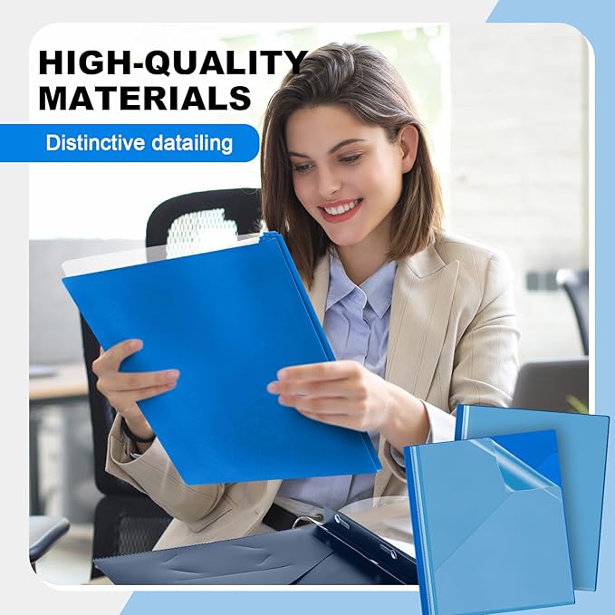 Teling 48 Pcs Clear Front Report Covers with 3 Prongs, Plastic Blue Presentation Folders Bulk with 3 Pockets for A4 and Letter Size Paper, 90 Sheet Capacity, Document Covers for School Business