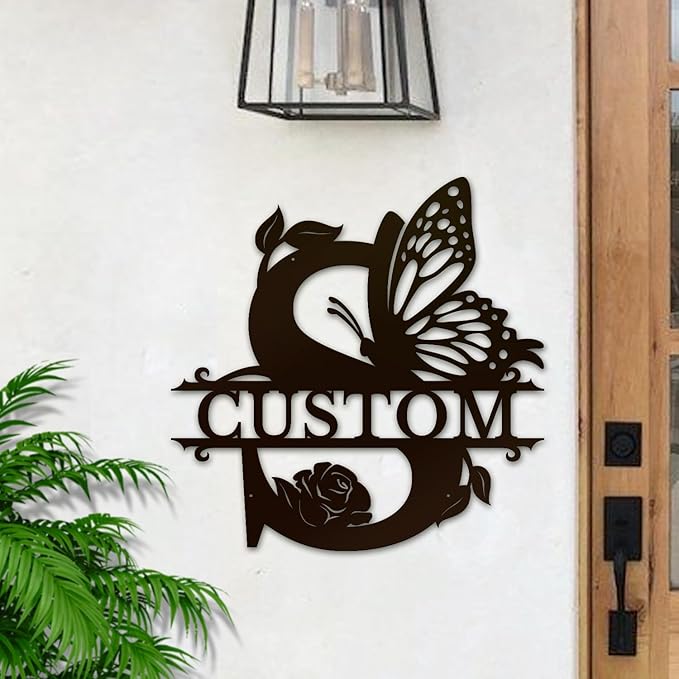 Personalized Custom Letter Name metal Signs,Custom Black Letter Monogram Wall Art Decor,Metal Signs Plaques Outdoor wall Decorative Signage (S)