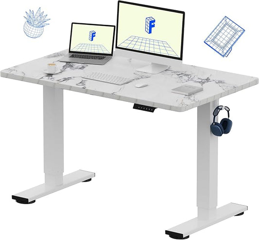 FLEXISPOT EN1 One-Piece Standing Desk with 1-Inch Thick Seamless Desktop, 48"x30" Electric Height Adjustable Desk for Home Office, Multi-Monitor Setups & Easy Assembly, Marble Gray