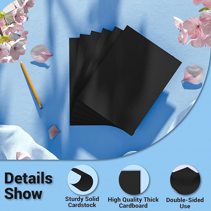 Cardstock 8.5 x 11, Thick Printer Paper 75 lb/200 gsm, 40 Sheets Card Stock Black, Heavy Card stock, Art CardStock Paper for Invitations, Diy Cards, Business Cards, Menus, Crafts, Drawing etc