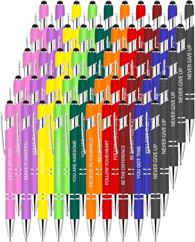 Luxeviss 50 Pcs Inspirational Pens Bulk - Motivational Ink Ballpoint Pen with Quotes Stylus Tip Nurse Gifts for School Coworkers Office Supplies Black Ink
