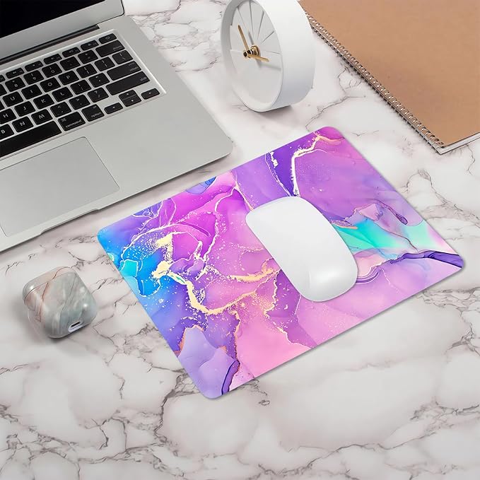IMAYONDIA Purple Pink Blue Marble Mouse Pad, Liquid Gold Paint Marble Mouse Pads, Modern Mousepad Design, Colorful Small Mouse Mat for Women Girls Computer Laptop Office, 9.5 X 7.9 Inch