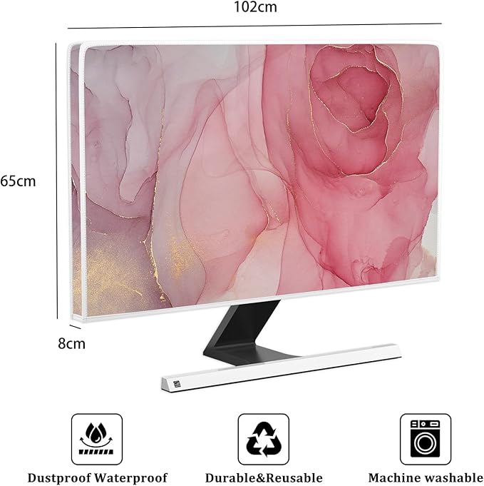 Baocicco Abstract Waterproof Television Cover with Pink Marble Design 40, 41, 42，43 Inch Full Body Cover for TV Screen Weatherproof Dust-Proof TV Screen Covers Sleeve Compatible with LED OLED Desktop