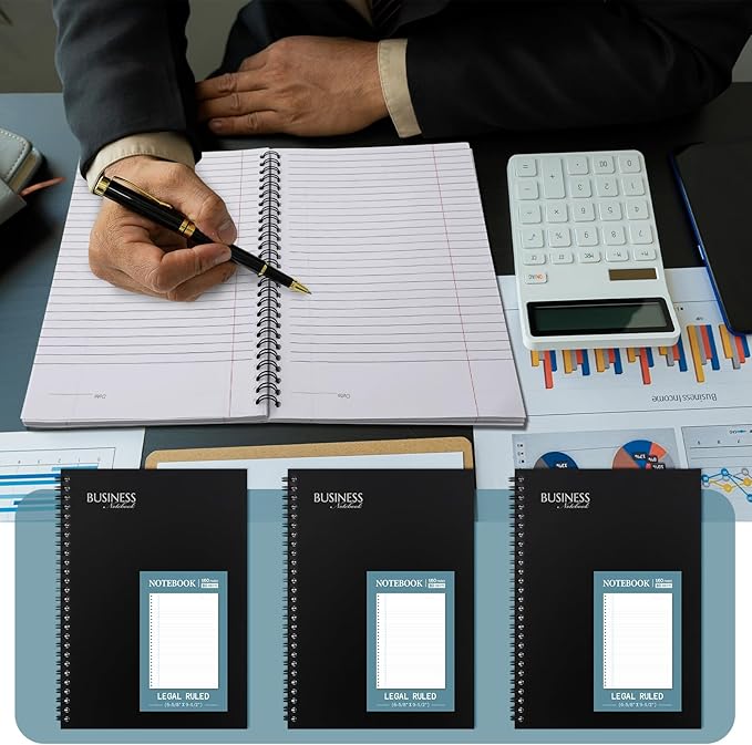 Resurhang 8 Pack Wirebound Business Notebook Legal Ruled Spiral Notebook 6-5/8" x 9-1/2" 80 Sheets Per Pad Professional Journal for Office Journal Planner Work Meeting Men Women(Blue)