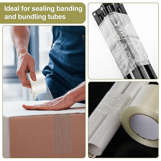 Treela 20 Rolls Strapping Tape 3 Inch X 60 Yards 5.5 Mil Fiberglass Filament Tape Transparent Reinforced Heavy Duty Packing Strips for Shipping Sealing Binding Fixing