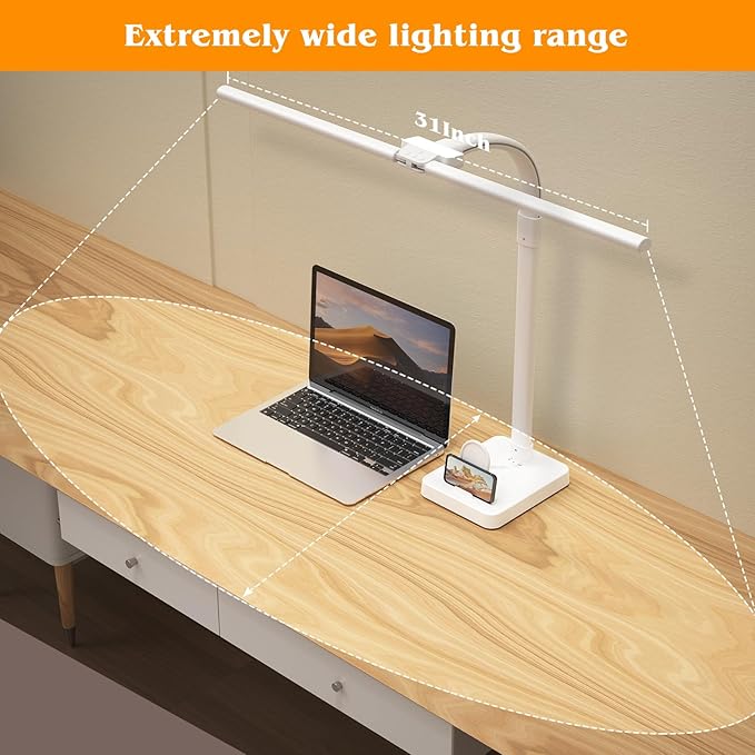 AKRRYR Led Desk Lamp for Home Office,24W Bright Eye-Caring Desk Light with Base,5 Brightness and 5 temperatures Dimmable Workbench Task Light, Adjustable Gooseneck Table Lamp for Monitor(White)