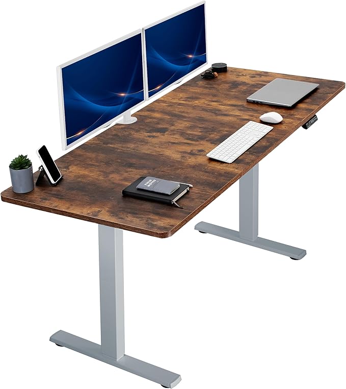 VIVO Electric 71 x 30 in Rustic Standing Desk, Memory Height Adjustment, 1B Series, Holds 220 lbs, Vintage Brown Top Gray Frame, DESK-KIT-1G7N