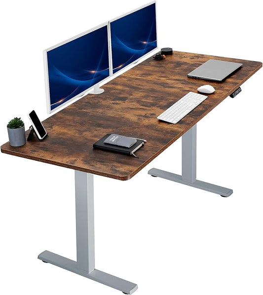 VIVO Electric 71 x 30 in Rustic Standing Desk, Memory Height Adjustment, 1B Series, Holds 220 lbs, Vintage Brown Top Gray Frame, DESK-KIT-1G7N