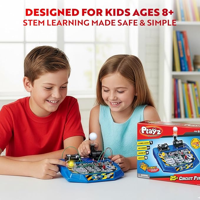 Playz Electrical Circuit Board Engineering Kit for Kids with 25+ STEM Projects Teaching Electricity, Voltage, Currents, Resistance, & Magnetic Science | Gift for Children Age 8, 9, 10, 11, 12, 13+
