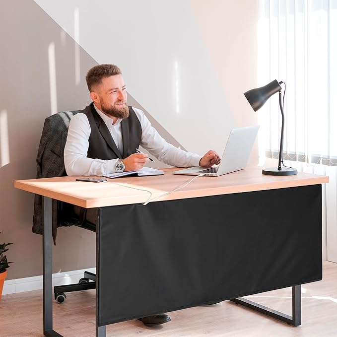 Modern Household Innovations Under Desk Privacy Panel 47 in. Wide Modesty Panel for Desk - 17 in. Tall Desk Skirt for Office Desk with Cable Management Net Perfect for 48 in. Work Station