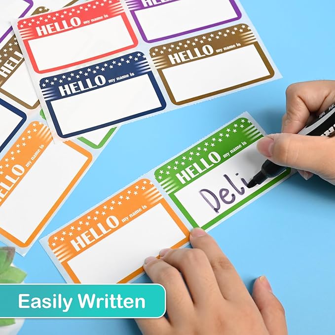 L LIKED 300 Stickers - Hello My Name is 3.5" x 2.25"Colors Plain Name tag Labels with Perforated Line for School Office Home (300 Labels)