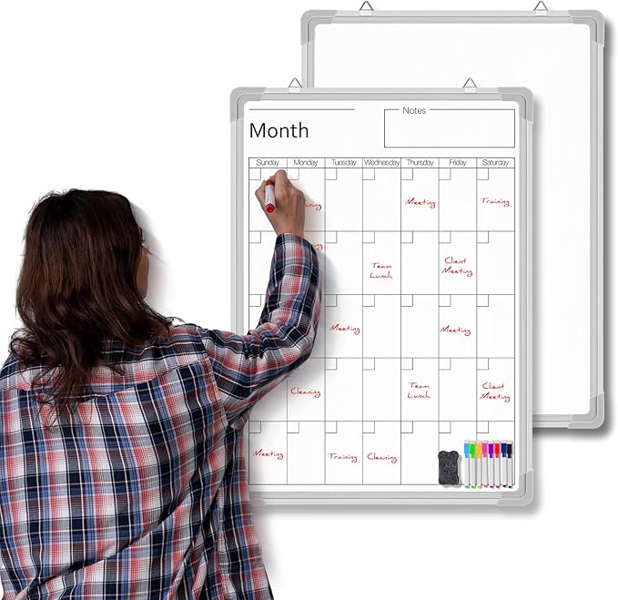 Lincia 24" x 18" Magnetic Vertical Monthly Dry Erase Calendar for Wall Undated Horizontal Dry Erase Calendar Planner Aluminum Frame Whiteboard for Home Office Projects Wall Fridge