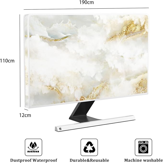 Baocicco White Gold Waterproof TV Display Screen Cover with Abstract Texture Marble Design 80 Inch Television Covers Sleeve Compatible with LCD LED PC Desktop and Home Hanging TV
