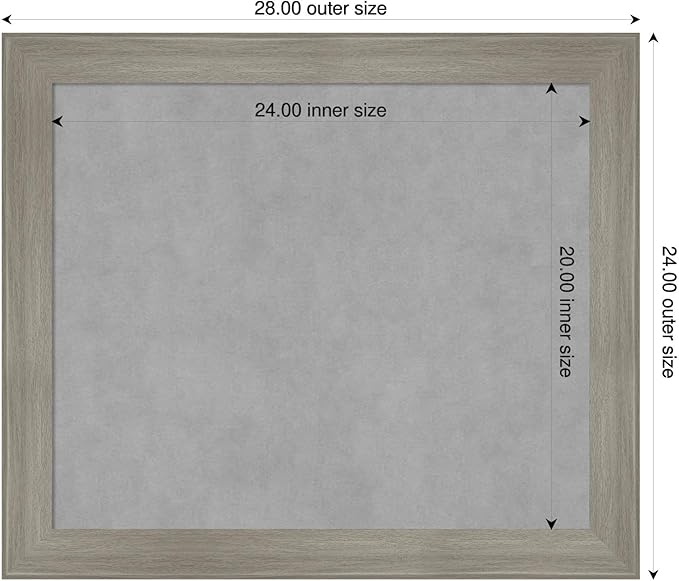 Amanti Art Grey Framed Magnetic Board 24x28 Medium Vision Board for use with Magnets, 100% Metal Sheet to Display Items as Office Decor or for Home Organization in mudroom, Kitchen or Kids Room