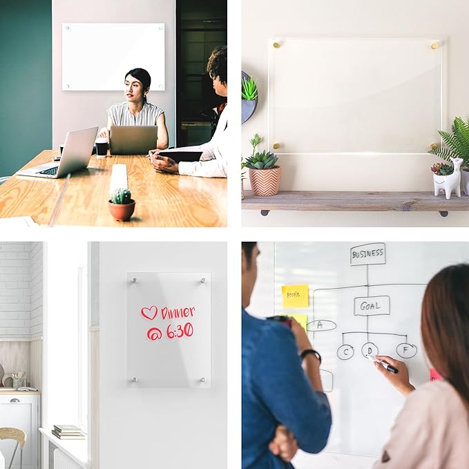 Acrylic Dry Erase Board for Wall with Stylish Border - Shipped Next Day, Made in USA, Non-Magnetic Whiteboard, Wall Mounted Board, Easy to Clean (Black - 30x48)