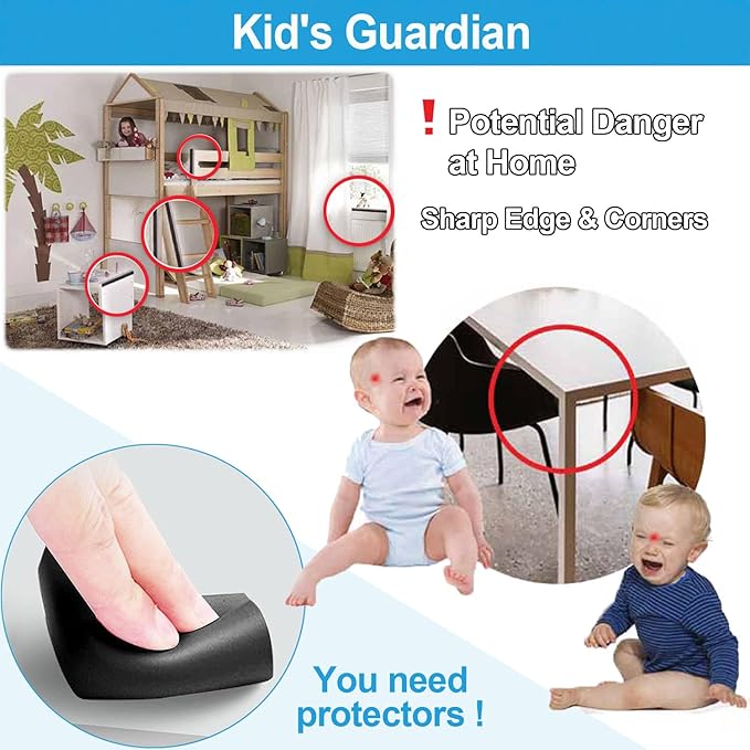 8 Pack Large Table Corner Protector for Kids, Baby Proofing Soft Rubber Foam Cushion Corner Covers, Heavy-Duty Corner Bumper Guards for Furniture Stair Cabinet Fireplace - Pre-Taped, White