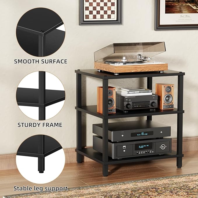 3-Tier AV Media Player Stand, Stereo Cabinet, Modern Stereo Cabine,Game Console Shelf,Wooden TV Stand,Multifunctional Entertainment Center, Suitable for Home, Conference Room, Game Studio,Black