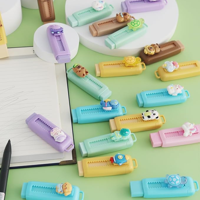 24 Pcs Cute Retractable Eraser for Pencils | Kawaii School Supplies Erasers| Back to Schools Essentials|Cute Erasers Supplies| Perfect Back to School Gifts |Valentines Day Classroom Exchange Gift