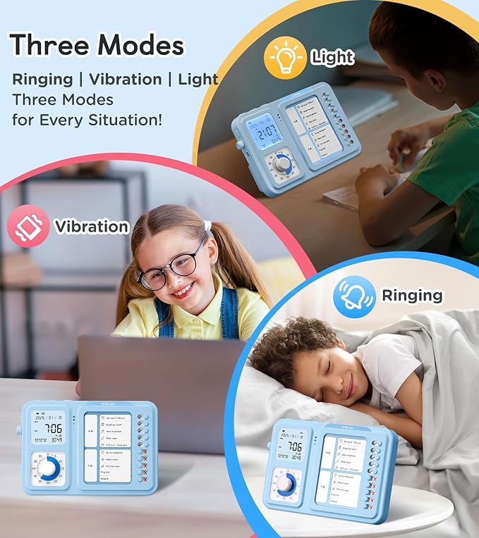 3-in-1 Visual Timer & ADHD Tool for Kids|Adults, Task Timer with Chore Chart Board, Visual Schedule for Kids with Autism, Daily Checklist for Home, School, Classroom, Desk (Blue)