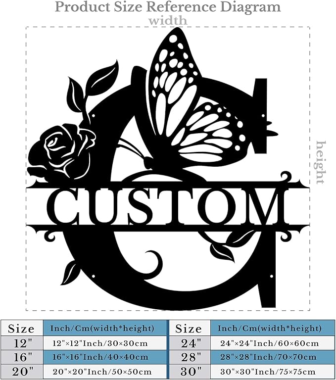 Personalized Custom Letter Name metal Signs,Custom Black Letter Monogram Wall Art Decor,Metal Signs Plaques Outdoor wall Decorative Signage (C)