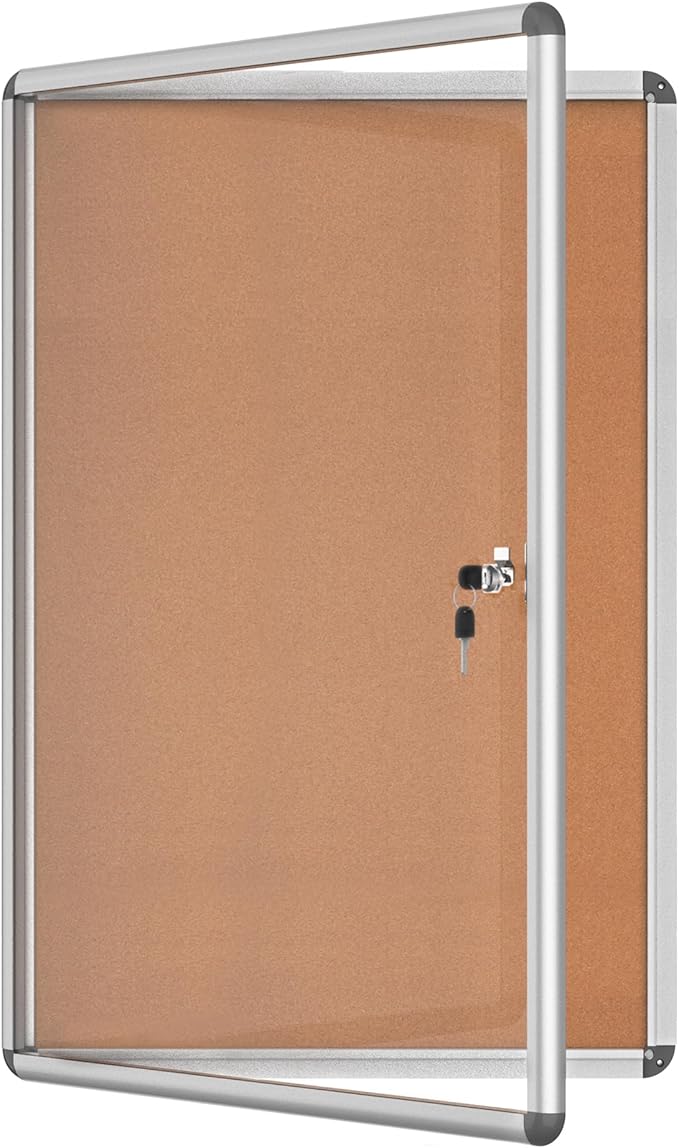 Mifuro 36"x24" Enclosed Bulletin Board, Lockable Weather-Resistant Aluminum Cork Noticeboard for School & Office, Silver Frame w/Cork