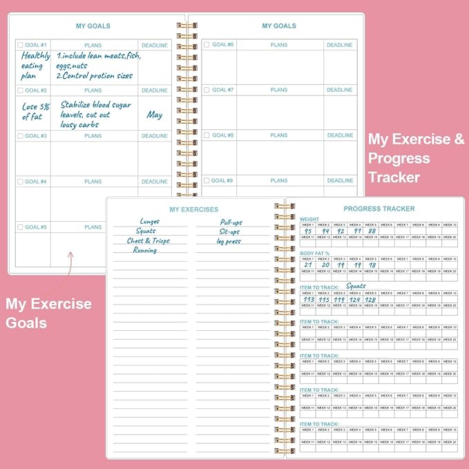 Fitness Journal for Women & Men - A5 Workout Journal/Planner Daily Exercise Log Book to Weight Loss, Gym, Muscle Gain, Bodybuilding Progress - Daily Personal Health & Wellness Tracker, Spiral-Bound, 5.8" x 8.3", Pink