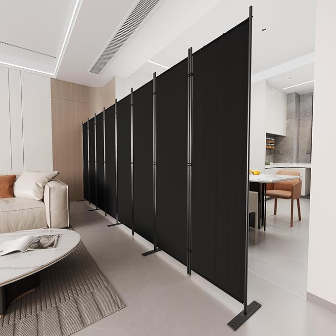 C-Hopetree 8 Panels Room Divider, 6 Ft Tall Indoor Folding Privacy Screen, Portable Partition Separator, Freestanding Separation Temporary Wall for Office, Bedroom, 160" W X 71" H, Black