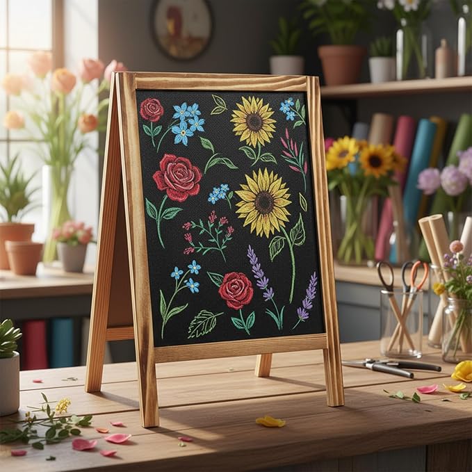 Henoyso 2 Pcs 16" x 10" Small Chalkboard Easel Tabletop Chalkboard Signs Menu Wooden A Frame Sandwich Board for Table, Double Sided with 2 Erasers for Bar Parties Display Home Decor(Brown)