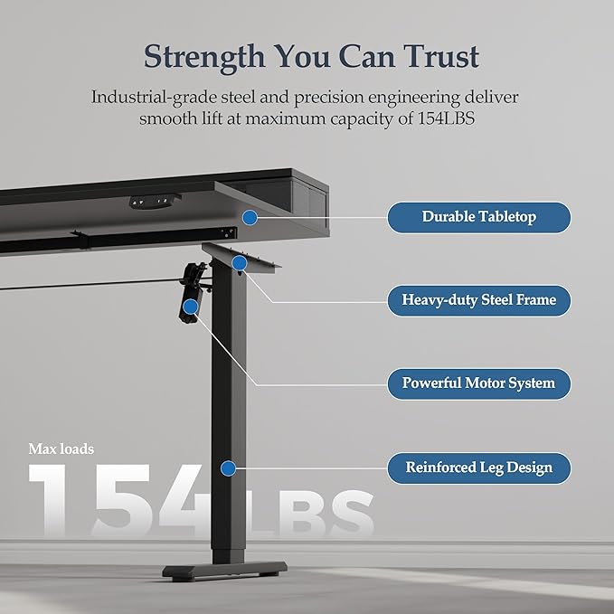 Klicelor 55 Inch Electric Standing Desk with Drawers, Adjustable Height Small Sit Stand Desk for Home Office, Compact Computer Workstation with Storage– Black