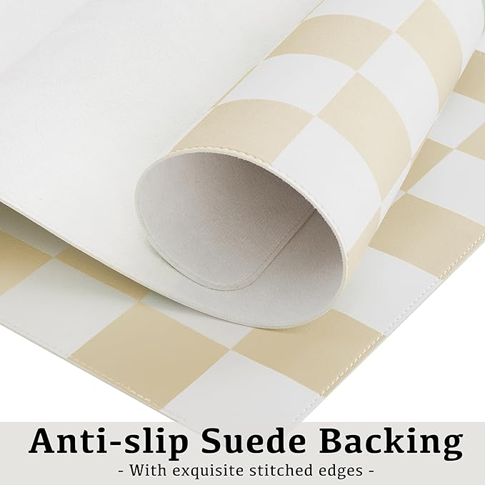 Ohocut Checkered Desk Mat, 31.5" x 15.7" Large Cute Beige Sand Aesthetic Retro Accessories, PU Leather Computer Laptop Desk Mat Mouse Keyboard Pad, Desk Writing Makeup Mat for Vanity/Work/Home Decor