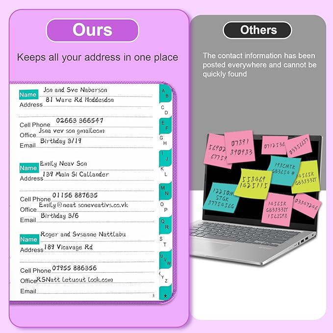 BLESWIN Address Book with Alphabetical Tabs, Hardcover Address Book for Record Contacts, Small Address Book to Store All Your Important Informations in One Place, 6.1x4.7" – Purple